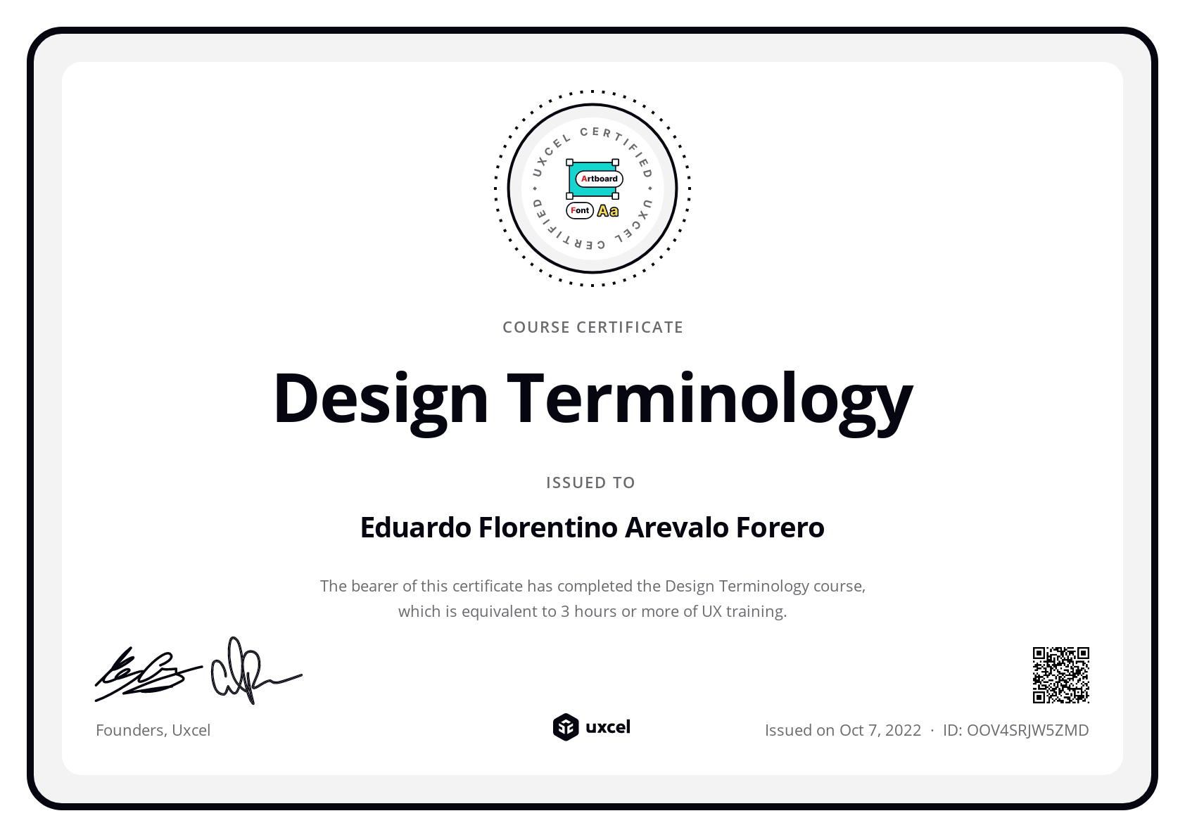 Eduardo Florentino Arevalo Forero's certificate